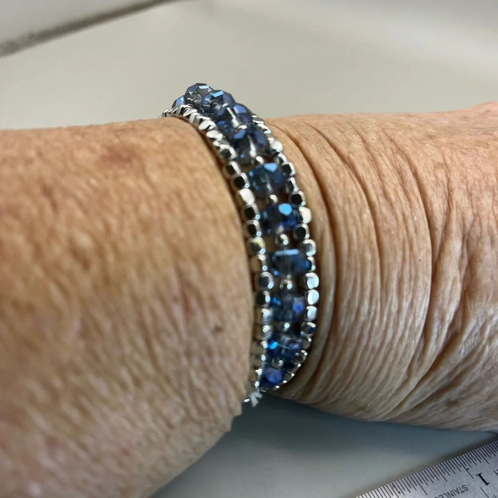 Elegant Silver and Blue Beaded Bracelet Set